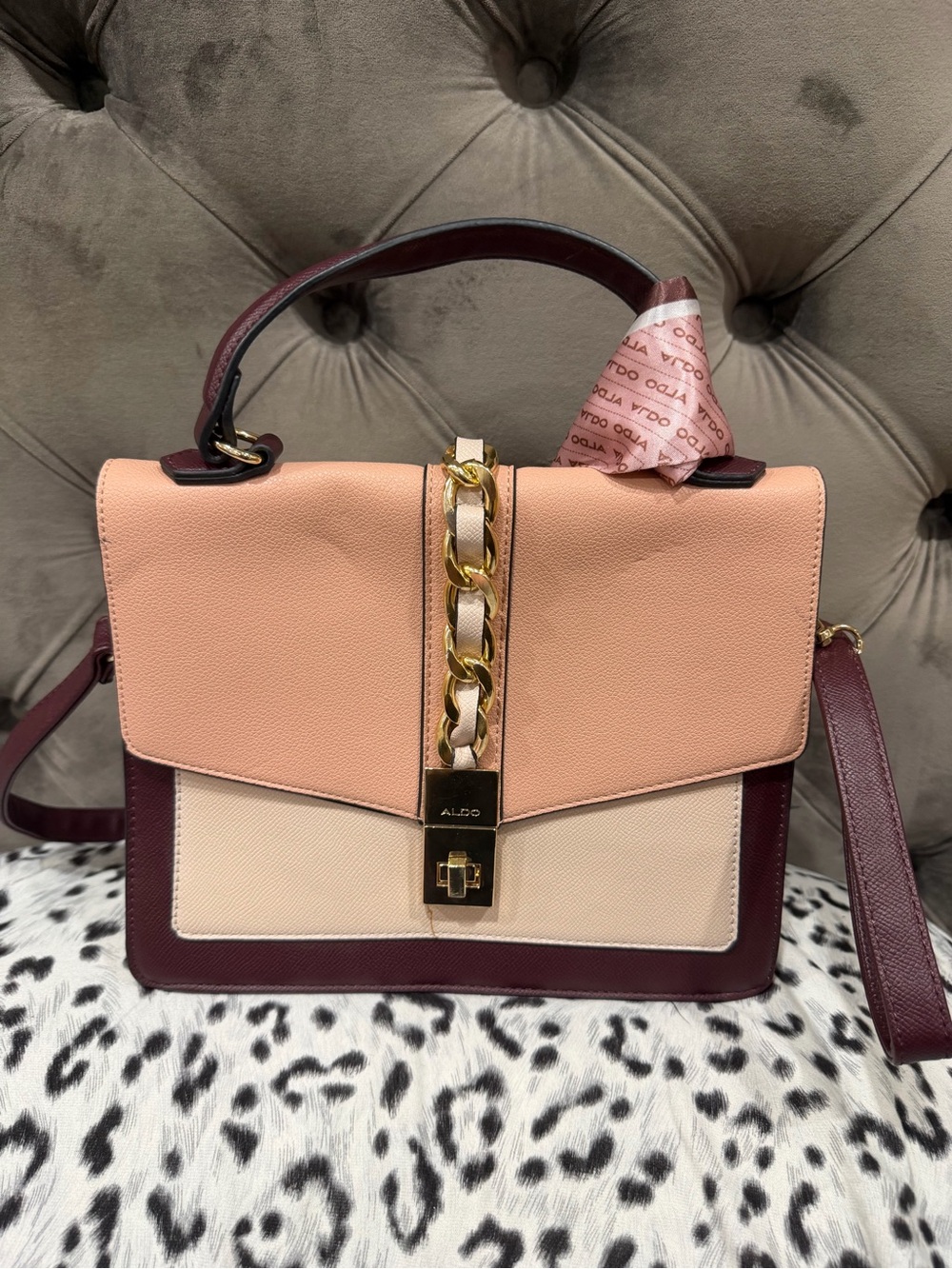 ALDO Peach, Cream & Burgundy Top-Handle Satchel